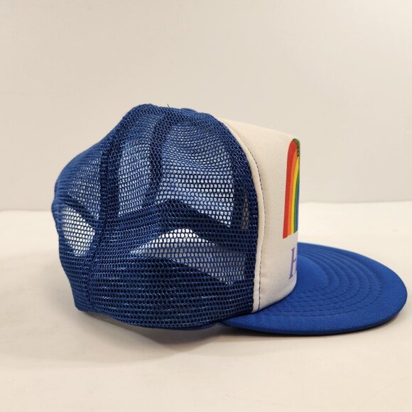 Vintage Hawaii Pineapple Rainbow Logo Trucker Hat Blue White 1980s Mesh - Picture 6 of 9